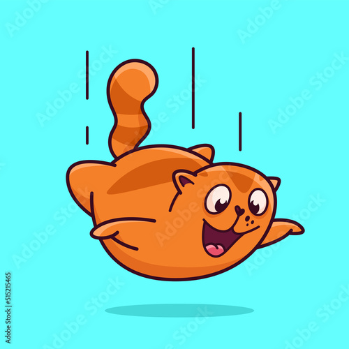 Cute red cat in flight. Demonstrates emotions, happiness, joy, fun. Cat character hand drawn style, sticker, emoji