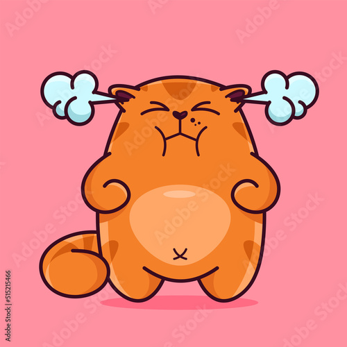 Cute red cat get angry, steam from the ears. Demonstrates emotions, anger, removal of the brain. Cat character hand drawn style, sticker, emoji