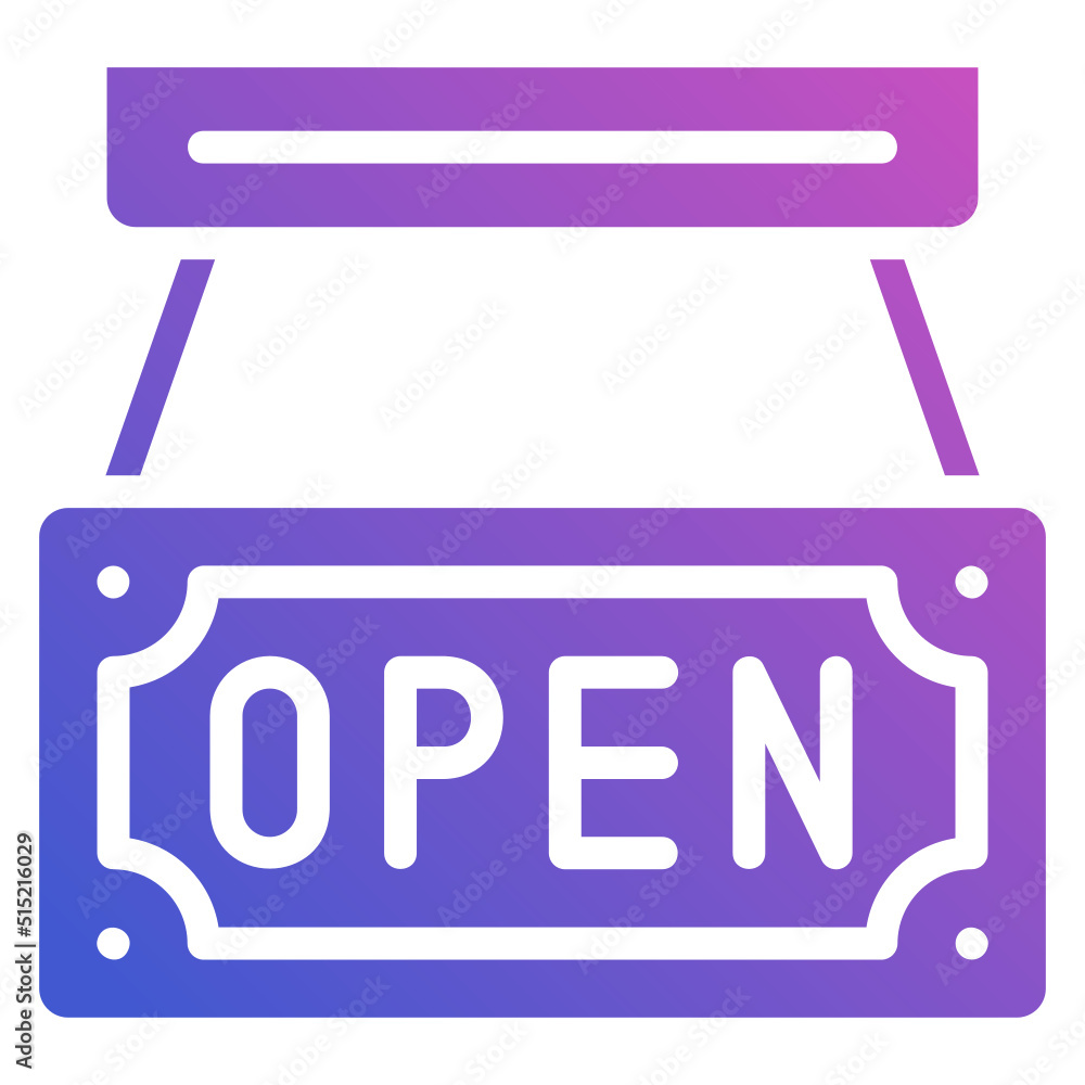 Open Signboard flat gradient icon. Can be used for digital product, presentation, print design and more. Open Signboard flat gradient icon. Can be used for digital product, presentation, print design and more.
