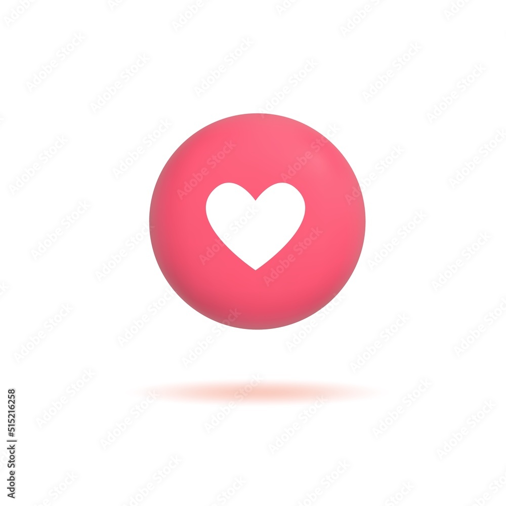 3d like icon with heart, social media notification, speech bubble. Button isolated on white background, vector illustration 3d like icon with heart, social media notification, speech bubble. Button isolated on white background, vector illustration