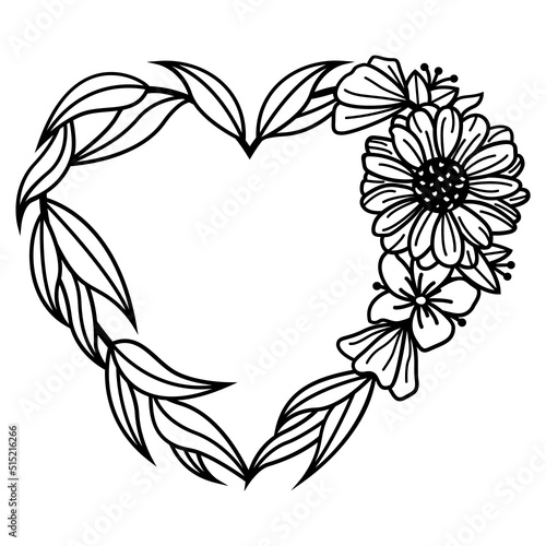 Floral heart monogram svg  Flower and leaves frame