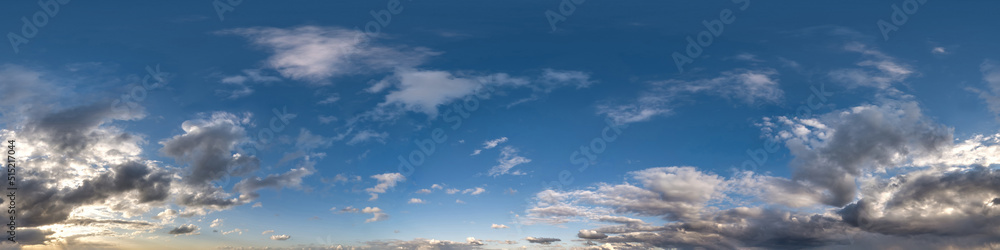 Seamless overcast blue sky hdri panorama 360 degrees angle view with zenith and beautiful clouds for use in 3d graphics as sky replacement and sky dome or edit drone shot. Seamless overcast blue sky hdri panorama 360 degrees angle view with zenith and beautiful clouds for use in 3d graphics as sky replacement and sky dome or edit drone shot.