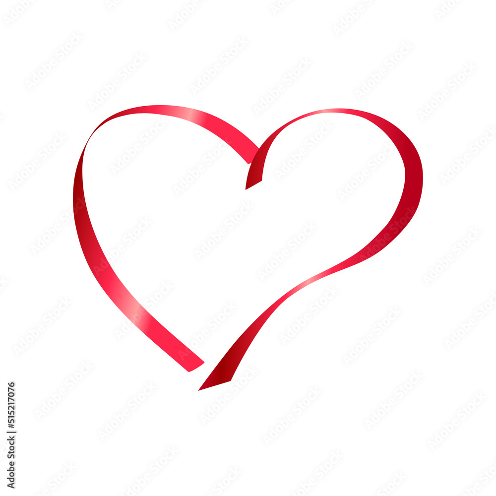 Realistic red ribbon in the form of heart for decoration. Illustrations for valentine's day.