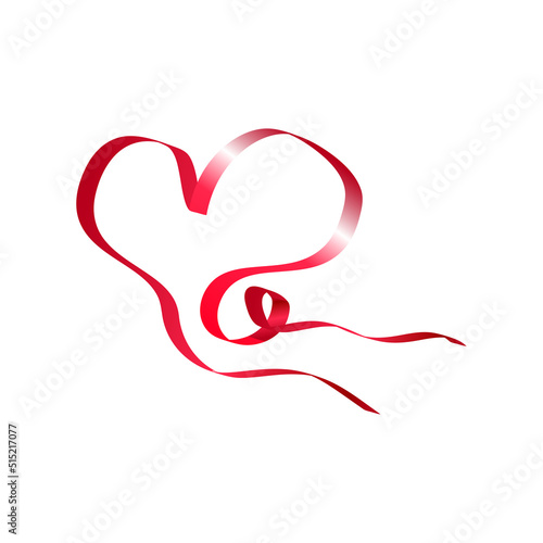 Realistic red ribbon in the form of heart for decoration. Illustrations for valentine's day.