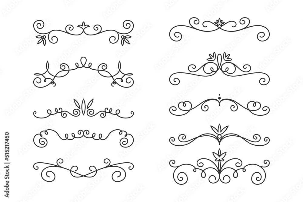 Vector Decorative Linear Borders Set. Vintage Frame Design Elements, Filigree, Decorative Borders, Page Decorations, Dividers