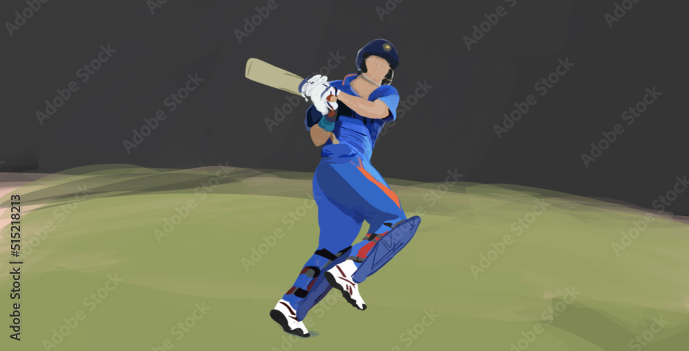 Cricket player batting on the stadium.Indian criketer hitting a sixer
