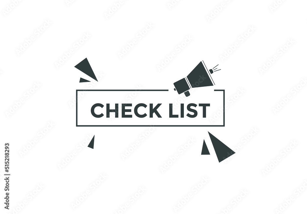 Vetor de Check list text button label template. Check list on speech ...