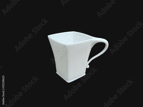 A specially shaped white mug isolated on a black background
