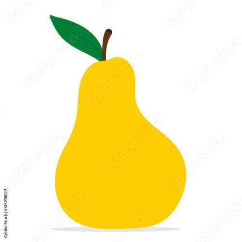 Yellow colorful pear fruit icon isolated on white background. Cartoon flat design. Vector clipart illustration.