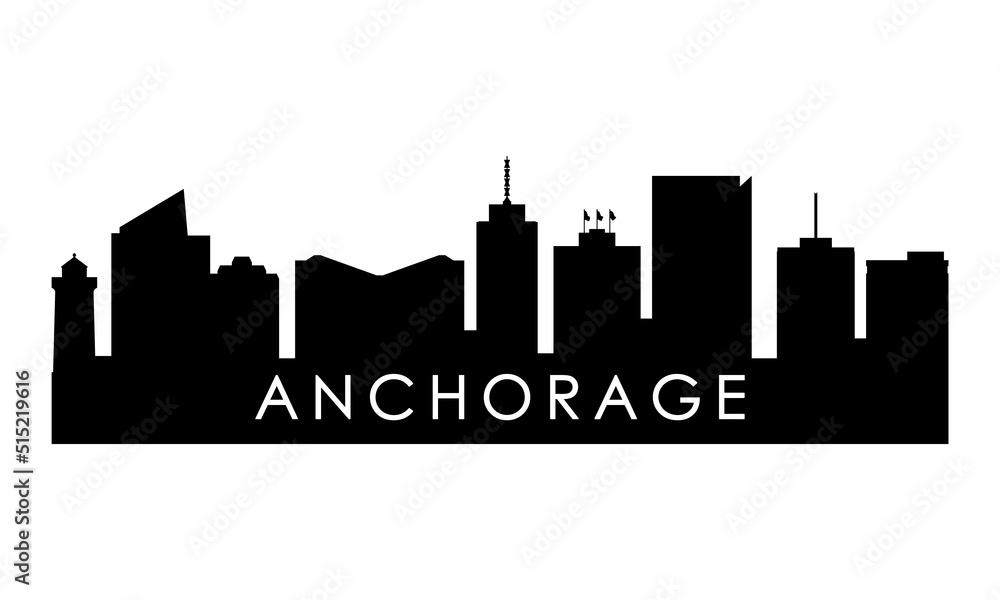 Anchorage skyline silhouette. Black Anchorage city design isolated on white background.