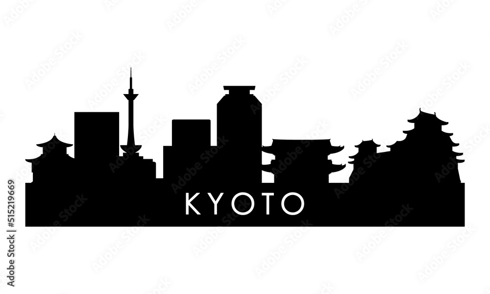 Kyoto skyline silhouette. Black Kyoto city design isolated on white background.
