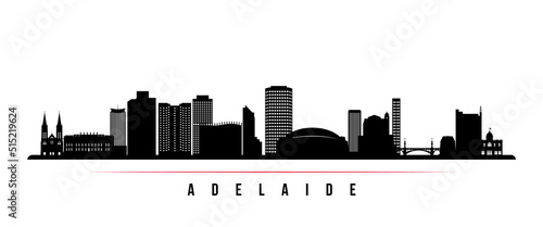 Adelaide skyline horizontal banner. Black and white silhouette of Adelaide, Australia. Vector template for your design. photo