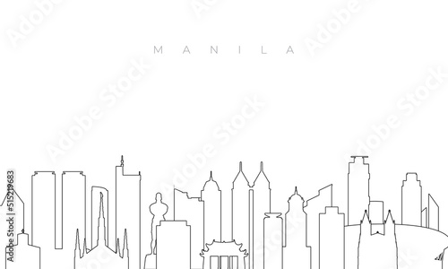 Outline Manila skyline. Trendy template with Manila city buildings and landmarks in line style. Stock vector design.
