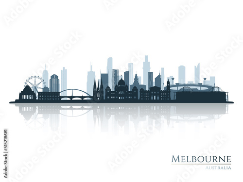 Melbourne skyline silhouette with reflection. Landscape Melbourne, Australia. Vector illustration.