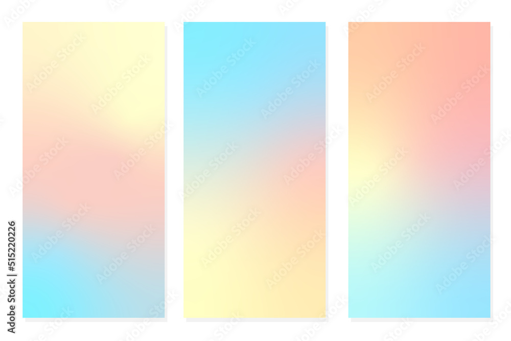 Fototapeta premium Abstract tender pastel coral and teal blue vibrant gradient colors backgrounds for fashion flyer, brochure design. Set of soft, delicate wallpaper for mobile apps, image jpg banner, posterer