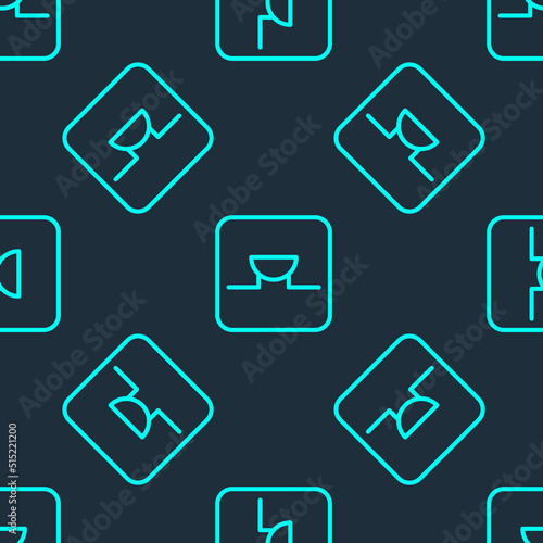 Green line Buzzer in electronic circuit icon isolated seamless pattern on blue background. Vector
