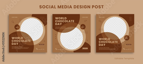 Set of Editable Social Media Instagram Design Post with Circle and Brown theme. For Celebrate World Chocolate Day.
Suitable for Sale Banner, Post, Ads, Promotion Product, Business, Food, FnB, Coffee 