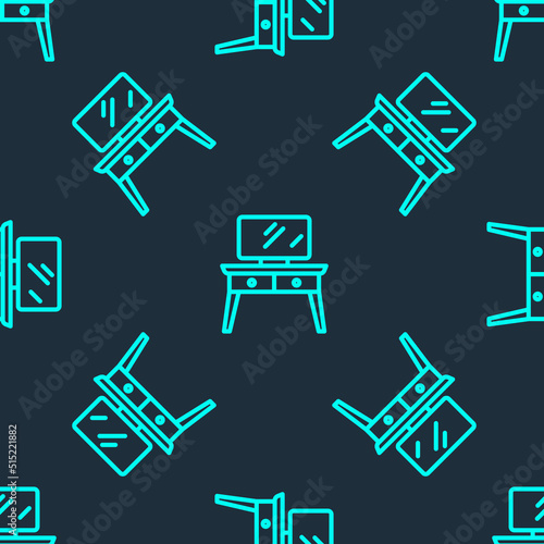 Green line Dressing table icon isolated seamless pattern on blue background. Vector