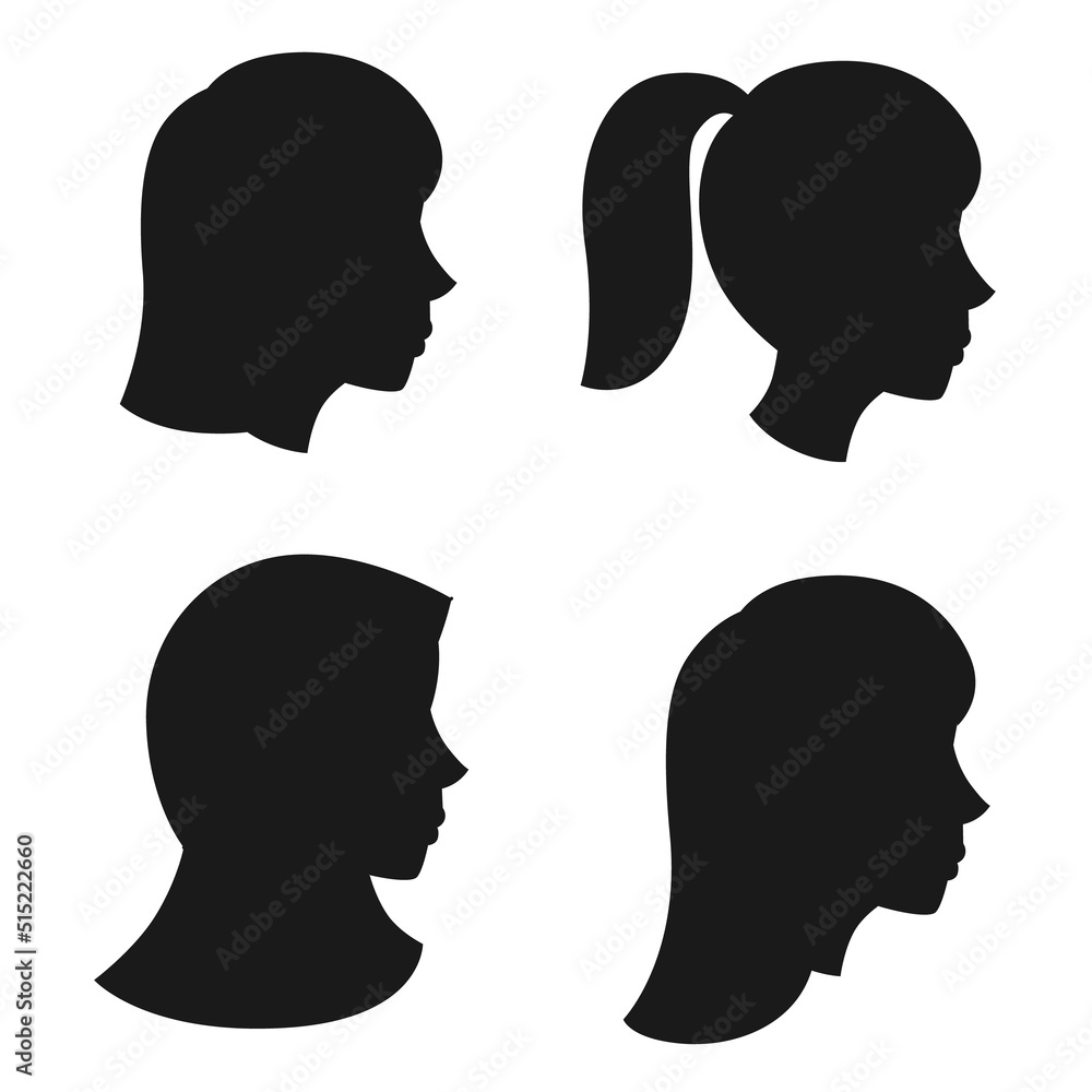 Kinds of hairstyles women long hair Vectors Silhouettes