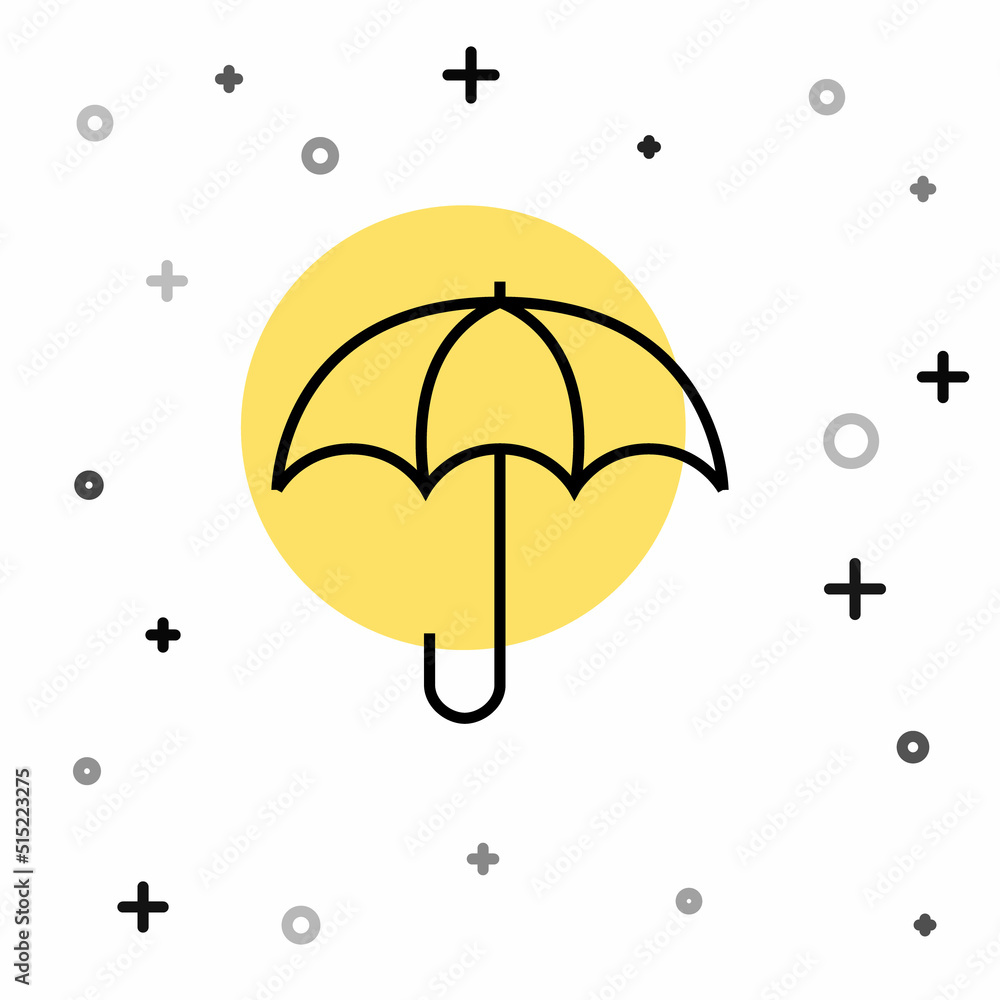 Black line Umbrella icon isolated on white background. Insurance concept. Waterproof icon. Protection, safety, security concept. Random dynamic shapes. Vector