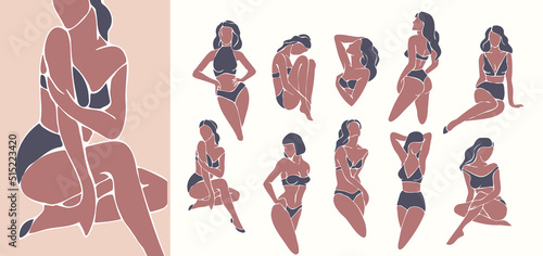 Feminine concept illustration. Woman in minimal paper cut mosaic style. Fashion illustration by femininity, beauty and modern art. Abstract poster and t-shirt print Vector
