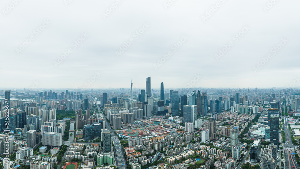 aerial view of  tall buildings in the center of Guangzhou, China