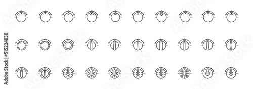 Set of Vector Icons on Theme Adjustment, Mode Selection, Control, Switching, Change. Presented Balance, Power, Minimum, Maximum, Left, Right Power Mode Control Panel