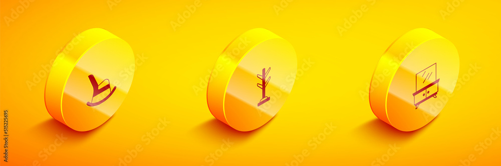 Set Isometric Rocking chair, Coat stand and Dressing table icon. Vector Set Isometric Rocking chair, Coat stand and Dressing table icon. Vector