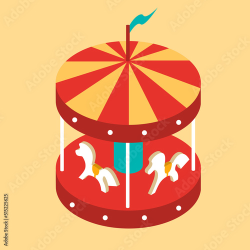 Carousel with horse, holiday fair entertainment, christmas carousel isometry