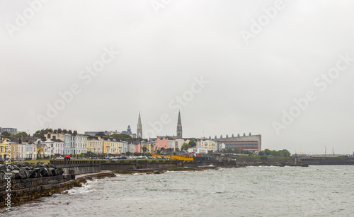 Distance view of Dun Laoghaire, Dublin county, Ireland, on a cloudy day