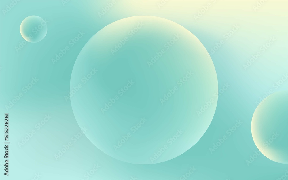 Simple banner design with floating bubbles. Abstract background with green and yellow spheres isolated on the light. 