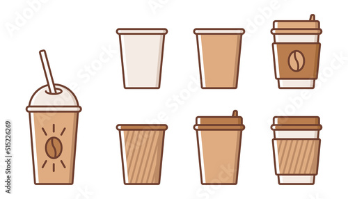 Wallpaper Mural Disposable coffee cups collection. A set of different types of paper cups. Vector simple flat icons Torontodigital.ca