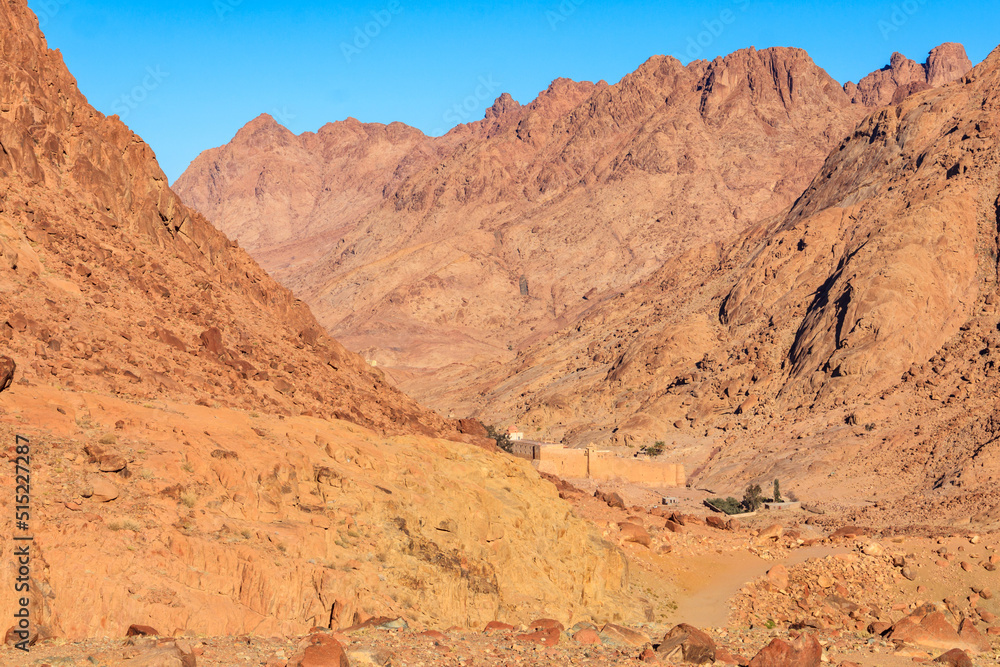 Fototapeta premium View of Saint Catherine's monastery (or Sacred Monastery of the God-Trodden Mount Sinai) in Sinai Peninsula, Egypt