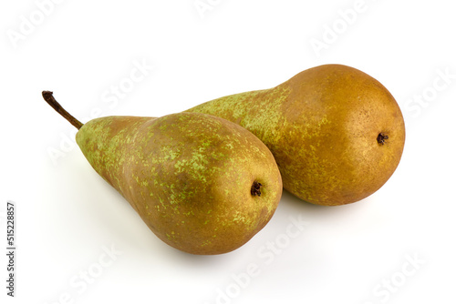 Green conference pears, isolated on white background.