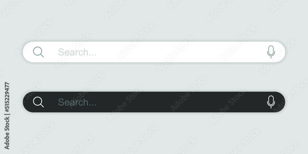 Light and Dark mode Search bar mockup with shadow isolated on grey background. Vector illustration. Light and Dark mode Search bar mockup with shadow isolated on grey background. Vector illustration.