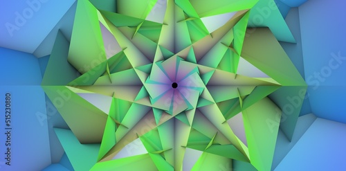 A beautiful kaleidoscope. Abstract 3D background. Psychedelic  meditation and yoga concept.  Abstract geometric flower. 3D rendering 