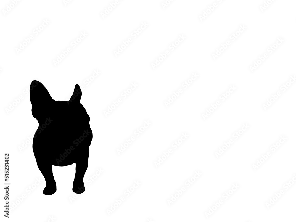 Hand drawn illustrations of French Bulldog shadow, isolated on white background. Design for Wallpaper, Print, Card, Cover, Banner, Logo and Web design.