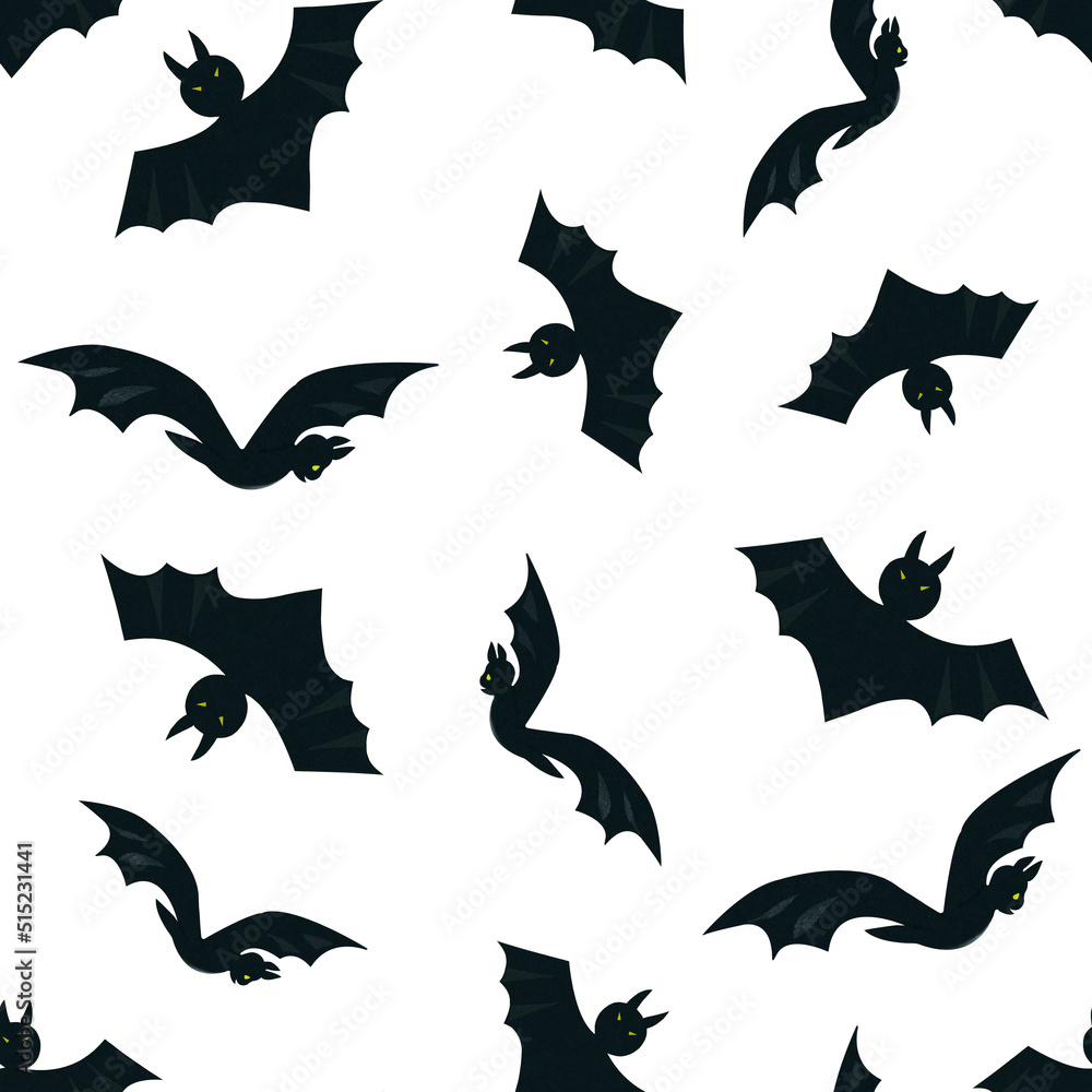 Seamless watercolor Halloween pattern with bats Seamless watercolor Halloween pattern with bats