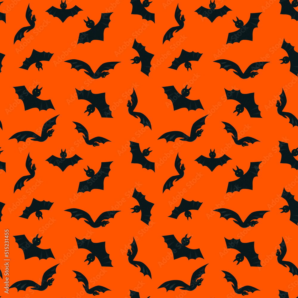Fototapeta premium Seamless watercolor Halloween pattern with bats