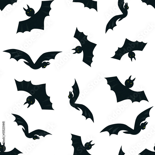 Seamless watercolor Halloween pattern with bats