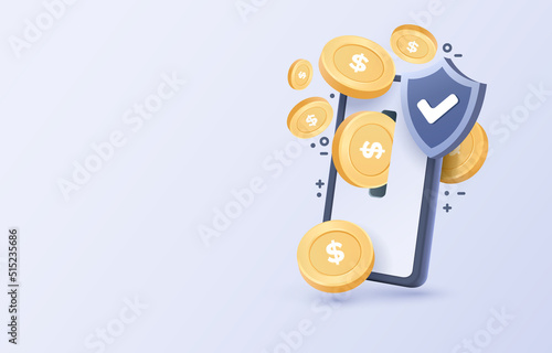 Mobile banking service, financial payment Smartphone mobile screen, technology mobile display light. Vector