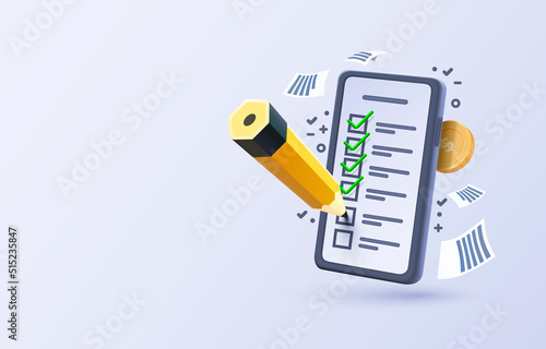 Mobile document check list service, organization management, Smartphone mobile screen, technology mobile display. Vector