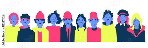 Group of people of different nationalities and cultures. People background. The crowd of abstract people. Shoulders avatars. Bright people portraits set.