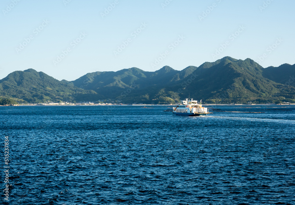 Ferry boat sailing into Kirikushi port on Etajima island in Seto Inland Sea - Hiroshima prefecture, Japan