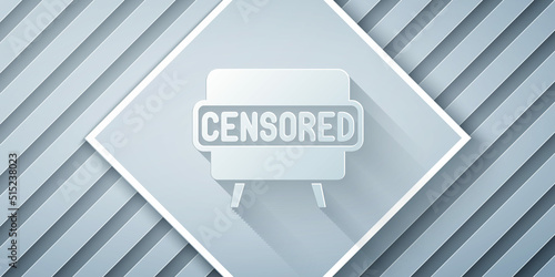 Paper cut Censored stamp icon isolated on grey background. Paper art style. Vector