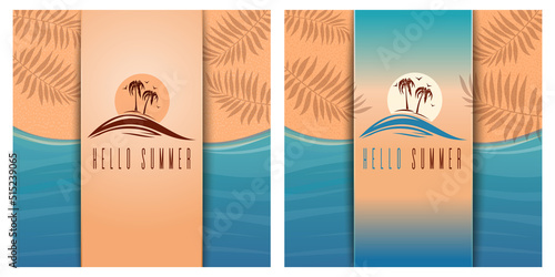 Summer design set. Beach background paper art. Hello summer. Vector illustration