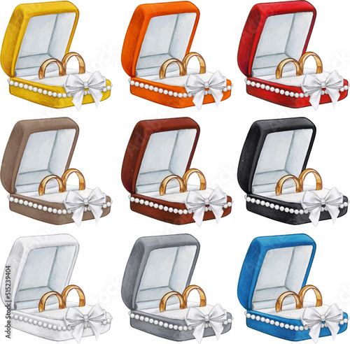 Watercolor hand drawn wedding rings on jewellery box