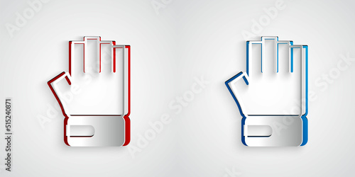 Paper cut MMA glove icon isolated on grey background. Sports accessory fighters. Warrior gloves. Paper art style. Vector