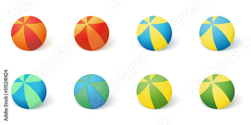 Set of multi colored rubber balls. Inflatable rubber ball isolated on white. Toy for children's games and sports. Vector illustration