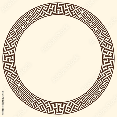 Greek key pattern, round frame. Decorative ancient meander, greece border ornament with repeated geometric motif. Vector EPS10.